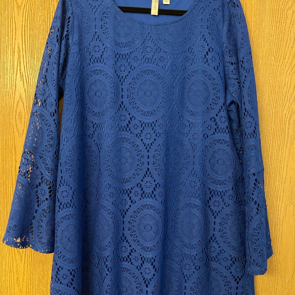 Tacera Blue Lace Dress with Long Sleeves